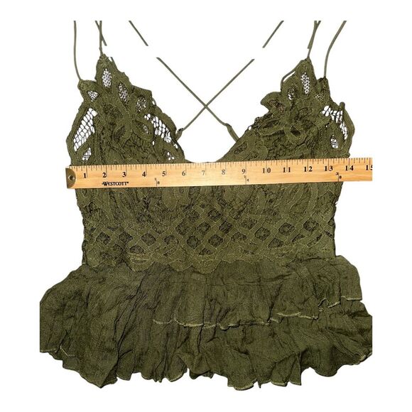 Free People Adella Olive Green Lace Cami, Large - Picture 8 of 9